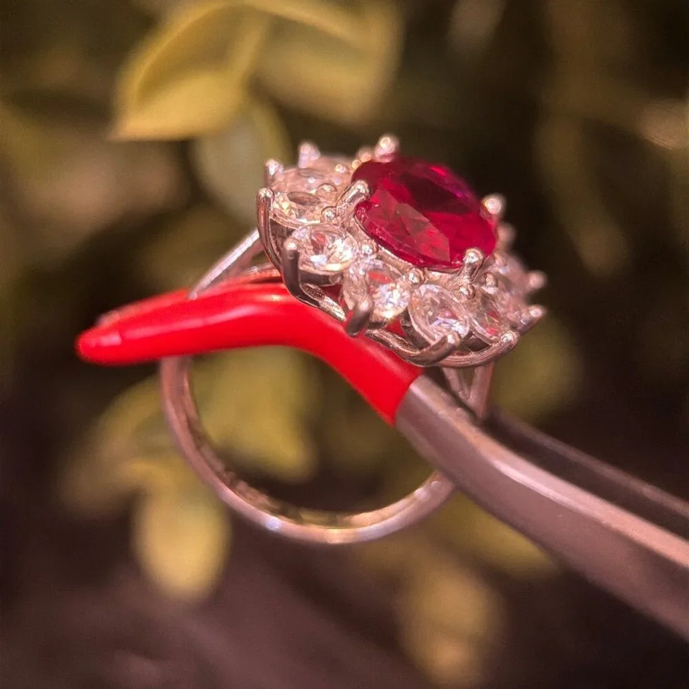 Sterling Silver Ruby/Cz Flower‎ Ring